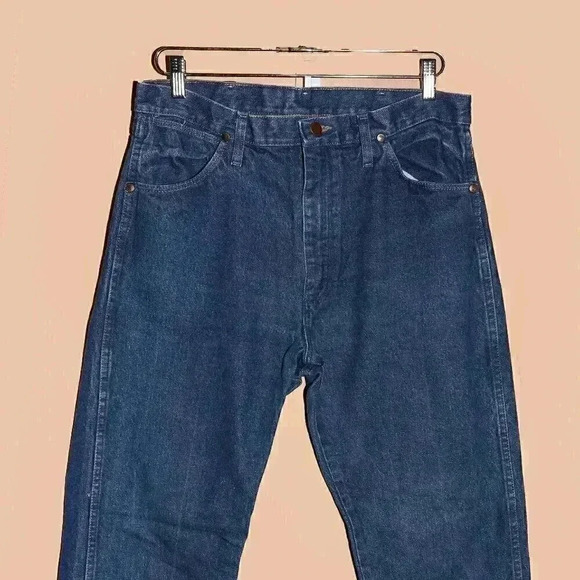 Wrangler Distressed Dark Classic Denim Jeans Size 34x34 Straight Leg Jeans Work - Picture 4 of 5